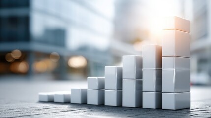 Poster - Modern building composed of white cubes symbolizing structure and stability in quantum-enhanced volatility adjustments