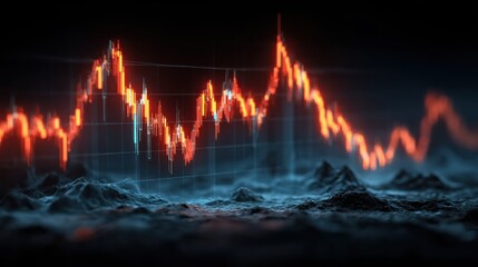 Poster - A bar graph displaying data set against a striking red and blue background for visual representation of information