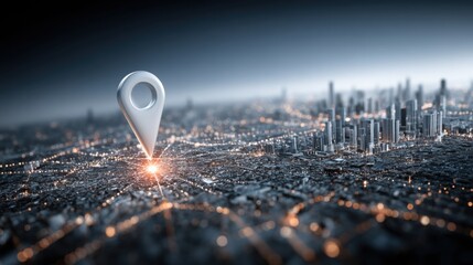 Poster - Urban cityscape featuring location pin highlighting a specific area in a quantum-validated fib attraction field