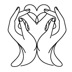 Aufkleber - Hands forming heart shape and drawing heart with fingers in vector design with one outline line