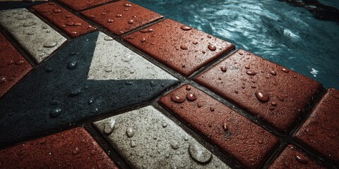 Poster - Water droplets on patterned paving stones.