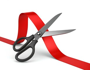 red ribbon cutting ceremony scissors, new beginning, grand opening