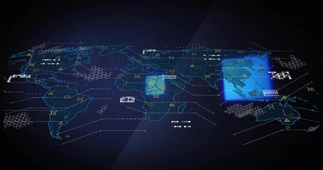 Aufkleber - Opening void showing digital map outline highlighting hex grids connecting to global data network