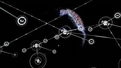 Aufkleber - Data globe pulsing then rippling, rotating, sending connecting lines, building global node network