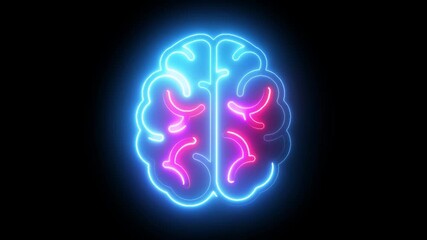 Medical futuristic technology of the neon lines drawing a man brain on black background. Computer generated icon of the human brain. neon brain thinking with neon light running through the meanders.