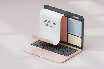 Fototapete - Creative Flow Modern Laptop with Emerging Document
