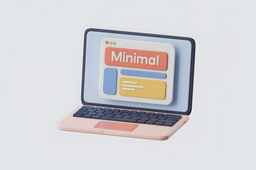 Fototapete - Minimalist 3D Render of Laptop with Simple Website Design
