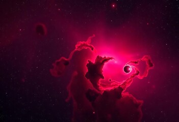 Wall Mural - Crimson nebula, cosmic dust swirls, starfield backdrop, fantasy, digital art