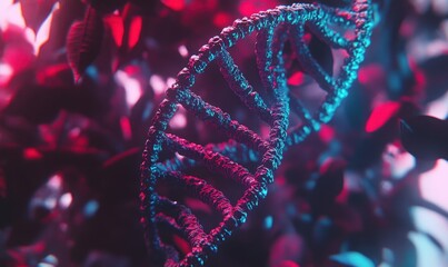 DNA strand, vibrant background, genetic research, science concept