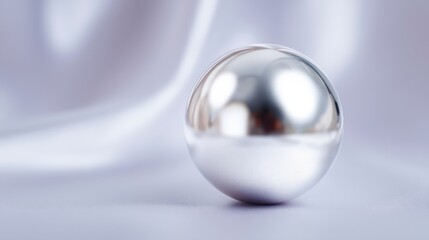 Poster - Reflective Silver Orb on Soft Fabric  Abstract Background  Minimalist Design