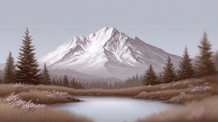 Wall Mural - Serene Mountain Lake  Nature Landscape  Peaceful Scene  High Resolution Illustration