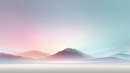 Wall Mural - minimalist pastel landscape with soft, colorful mountains and a serene, hazy sky.