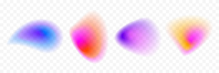 Poster - Abstract blur gradient shape set. Pastel colored smooth liquid blob gradation collection. Y2K blurry aura pack. Bright iridescent fluid bundle for collage, badge, sticker, template. Vector