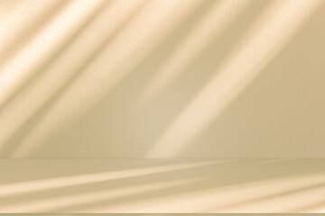 Poster - Studio style background wall decoration presentation uses white and beige tones. with shadows cast from a nearby window, concept creating a decorative backdrop.	