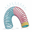 © adobe1 stock - Create a bold, vector illustration of a classic slinky spring toy, emphasizing thick, defined lines and a vibrant color.  Illustrate its coiled structure accurately.