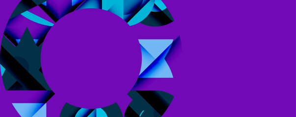 Aufkleber - Abstract geometric shapes surround purple circle. Blue, teal hues create dynamic composition. Modern design, clean lines present visual interest.