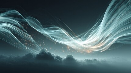 Poster - Abstract Light Waves Over Clouds Background