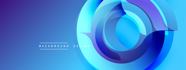 Fototapete - Abstract blue design features layered circular shapes. Gradient colors create dynamic visual effect. Modern background suitable for digital projects.