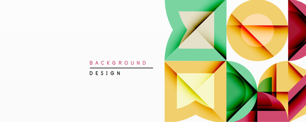 Aufkleber - Abstract geometric design features overlapping squares, triangles. Colors include green, yellow, red, creating modern visual effect. Minimalist style, clean lines.
