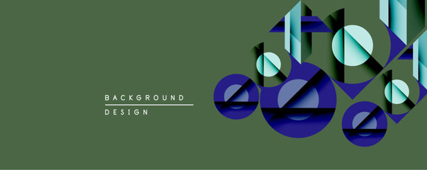 Aufkleber - Abstract geometric composition. Overlapping circles, squares create layered effect. Cool blue, teal hues contrast muted olive background. Modern design element.