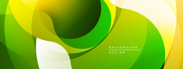 Aufkleber - Abstract dynamic composition. Smooth flowing shapes, vibrant greens, yellows create modern visual effect. Background design element.
