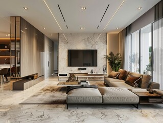 Poster - Modern Living Room With Sleek Design and Elegant Furnishings in Stylish Interior During Daylight Hours