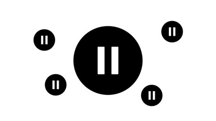 Poster - Zoom in and out animation the pause symbol. Large black symbol in the center and four small symbols around. Seamless looped 4k animation on white background