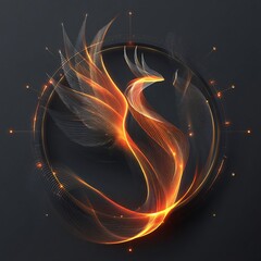 Poster - Abstract Phoenix Bird with Glowing Lines on Dark Background