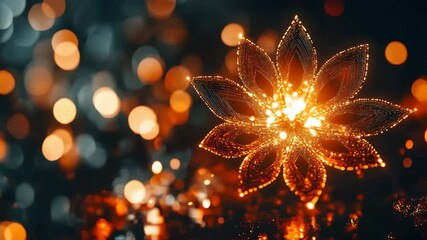 Poster - Delicate flower illuminated by soft glowing lights in a dreamy background of warm colors and bokeh