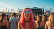 © Judy - Happy Young Woman in Sunglasses at a Music Festival Crowd Photo