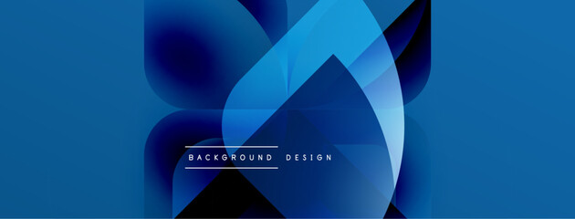 Aufkleber - Abstract blue background. Overlapping shapes create dynamic visual effect. Modern design with gradient colors, text element present.