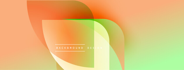 Poster - Abstract gradient shapes overlap. Peach, orange, green hues blend smoothly. Text reads background design centered within form. Minimalist aesthetic.