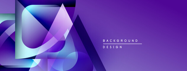 Leinwandbilder - Abstract purple design features overlapping geometric shapes, gradients, modern aesthetic. Minimal text reads background design.