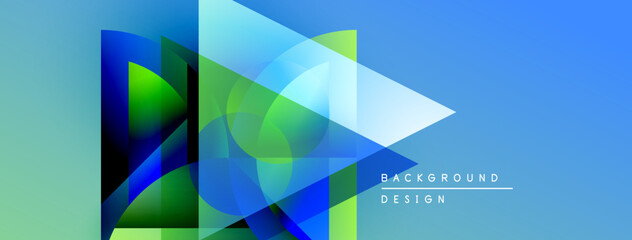 Aufkleber - Abstract geometric shapes overlap, creating vibrant blue, green gradients. Modern design suggests technology, innovation, dynamic movement.