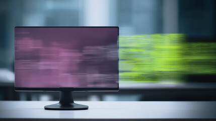 Poster - Modern Monitor Display: An isolated monitor displays digital information on a desk, reflecting the fast-paced flow of data in an office environment.