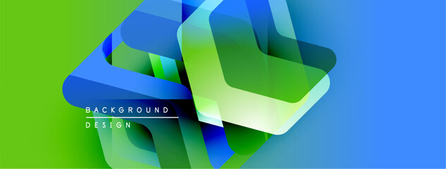 Poster - Abstract geometric shapes overlap, creating vibrant blue, green gradients. Modern design elements suggest technology, innovation.