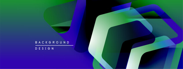 Aufkleber - Abstract geometric shapes overlap, creating vibrant gradients. Blue, green hues dominate design. Modern aesthetic, suitable background element.