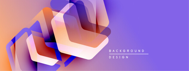 Aufkleber - Abstract geometric shapes overlap, creating vibrant color gradients. Purple, orange hues dominate composition. Modern design element.