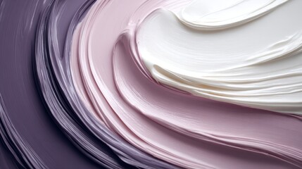 Leinwandbilder - Abstract close-up of smooth paint swirls in soft lavender, dusty rose, and cream colors, creating a calming, tactile sensation against a subtle textured backdrop.