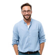 © Usman - A smiling man with glasses and a blue shirt stands against a transparent background looking forward