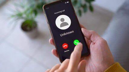 Incoming Call From Unknown Caller. - closeup shot