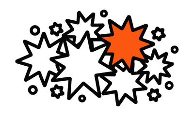 Poster - Modern vector-style illustration of abstract starburst and spark shapes, easily scalable and editable.