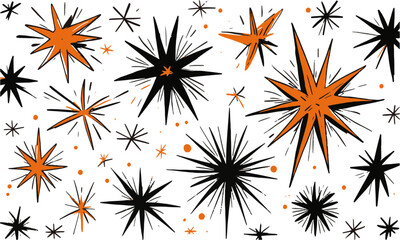 Poster - Modern vector-style illustration of abstract starburst and spark shapes, easily scalable and editable.