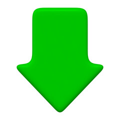 Aufkleber - 3D green arrow down. Plastic mouse cursor for infographic or business concept. Stock vector illustration on isolated background