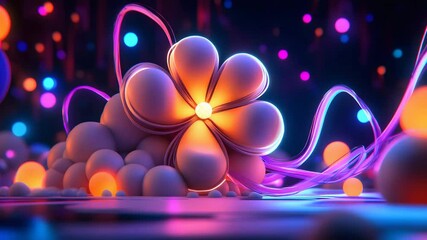 Poster - Delicate flower illuminated by colorful lights creating a dreamy and enchanting atmosphere at night