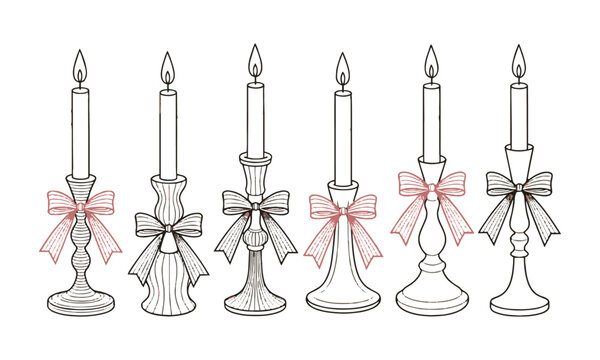 Modern vector illustration featuring a collection of elegant candle holders, easily editable and scalable.