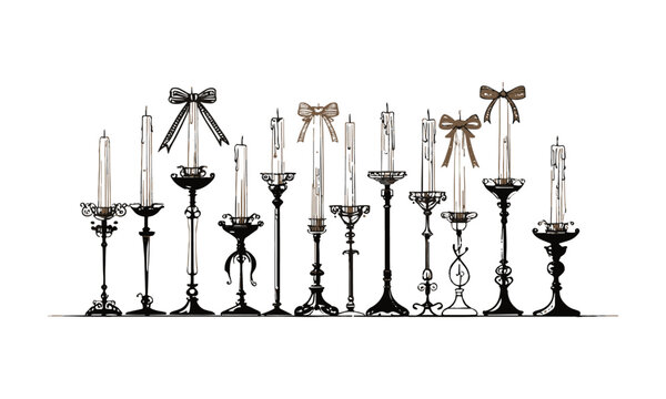 Modern vector illustration featuring a collection of elegant candle holders, easily editable and scalable.