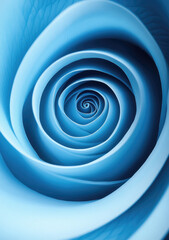 Poster - Abstract swirling blue rose with concentric, smooth, light-blue petals creating a hypnotic spiral effect that draws the eye inward to a deep, central point