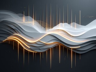 Poster - Abstract Wave Lines with Golden Light Streaks