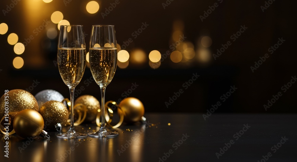 Photo of Champagne Glasses with Gold Decorations Festive Celebration ...
